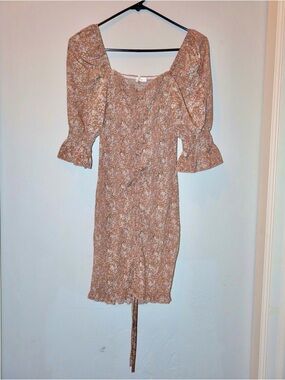 Beige Smocked Puff Sleeve Mini Dress | Cottagecore Soft Girl Aesthetic